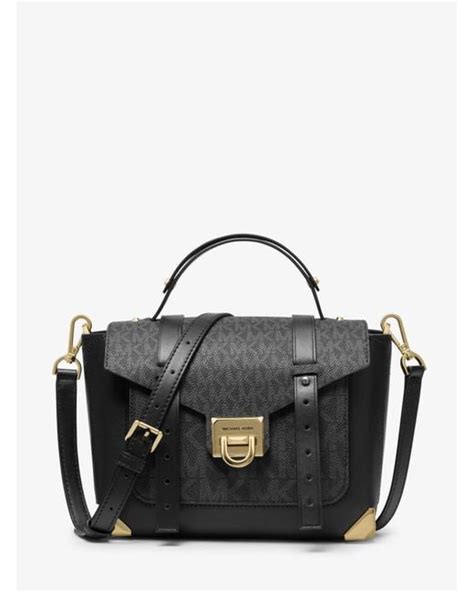 michael kors md satchel leather black|Michael Kors manhattan leather satchel.